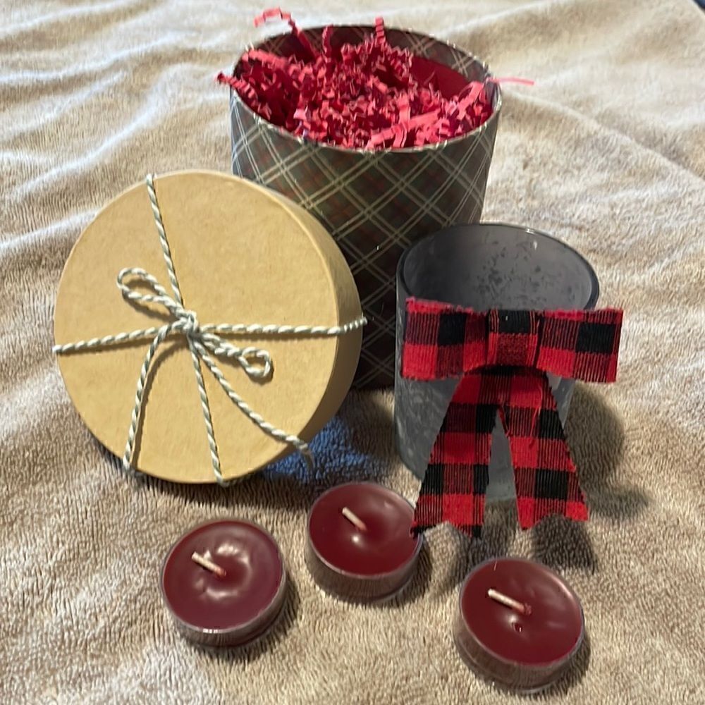 PartyLite tealights and candle holder gift boxed